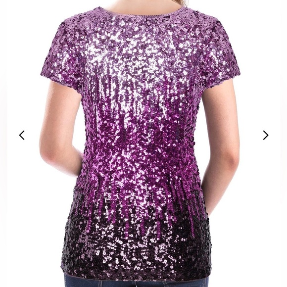 NWT Glitter Sequin Ombré Purple Short Sleeve Blouse Small Sparkle Party Top - Picture 3 of 15